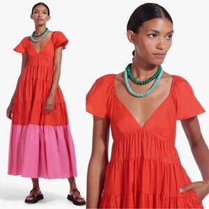 NEW NWT STAUD Corsica Plunging Tiered Maxi Dress Romantic Ruffle Resort Wear
